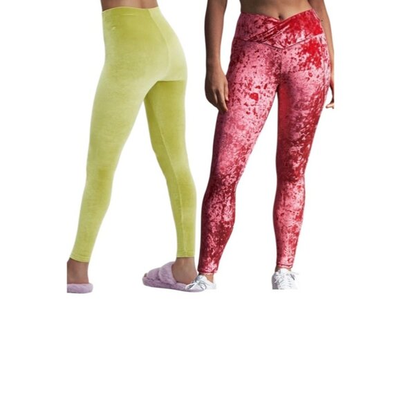 FABLETICS Velour Leggings Bundle of 2 Sz S Lime Green Red High Rise Activewear - Picture 2 of 7